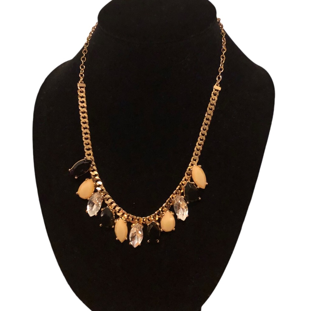 KATE SPADE NEW YORK Black Cream Crystal Teardrop‎ Statement Necklace